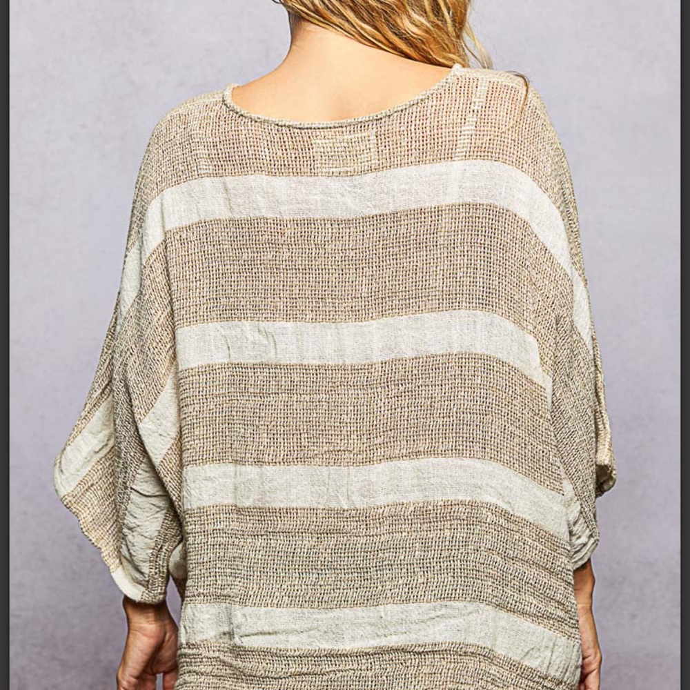 💕POL Women’s Linen Striped Knit Top - Beige & Cream - Picture 5 of 7